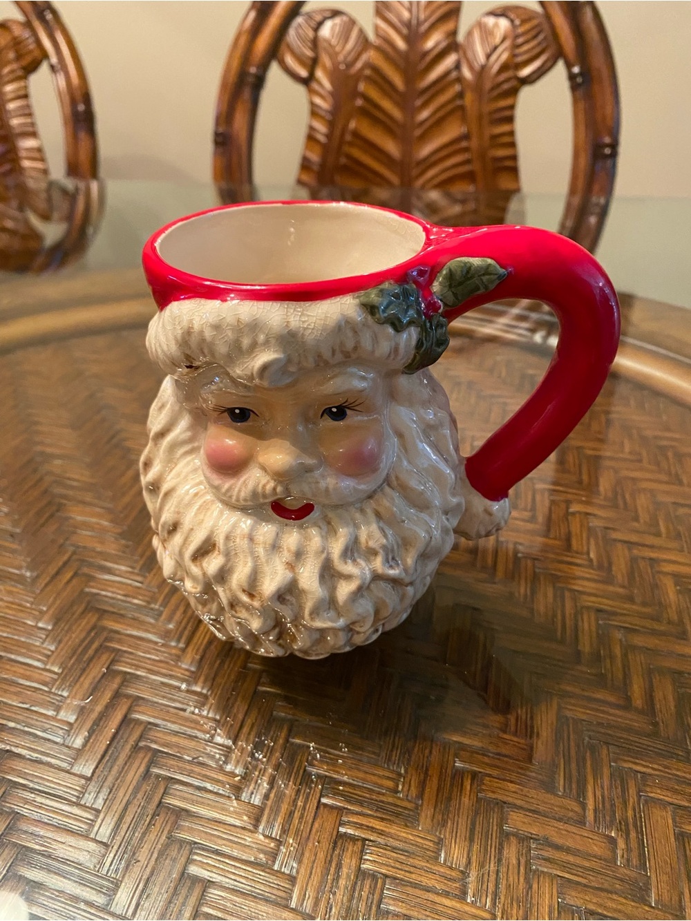 Vintage Lillian Vernon Santa Face Ceramic Mug in Red and Cream